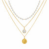 Gargantilla multicapa con cadena de monedas para mujer, collar de perlas de Color dorado y plateado, colgante con retrato de moda, joyería para mujer