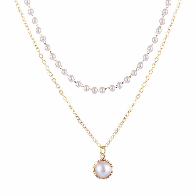 Gargantilla multicapa con cadena de monedas para mujer, collar de perlas de Color dorado y plateado, colgante con retrato de moda, joyería para mujer