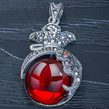 Garnet Jewelry Making 925 Sterling Silver Necklace 17x27mm Fashion Necklaces For Women 2020 Statement Natural Stone Fish Pattern