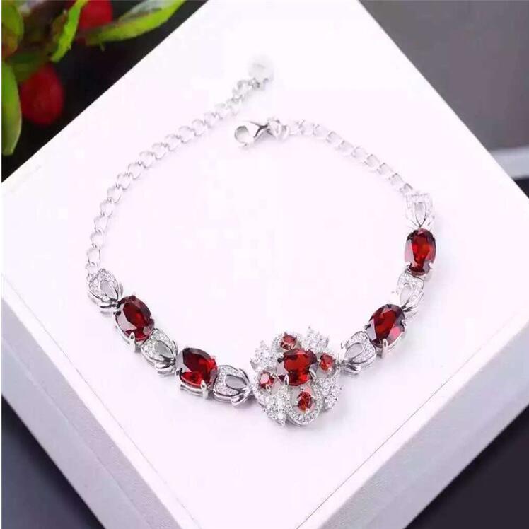 Garnet chain bracelet Free shipping Real natural red garnet 925 sterling silver Luxury bracelets