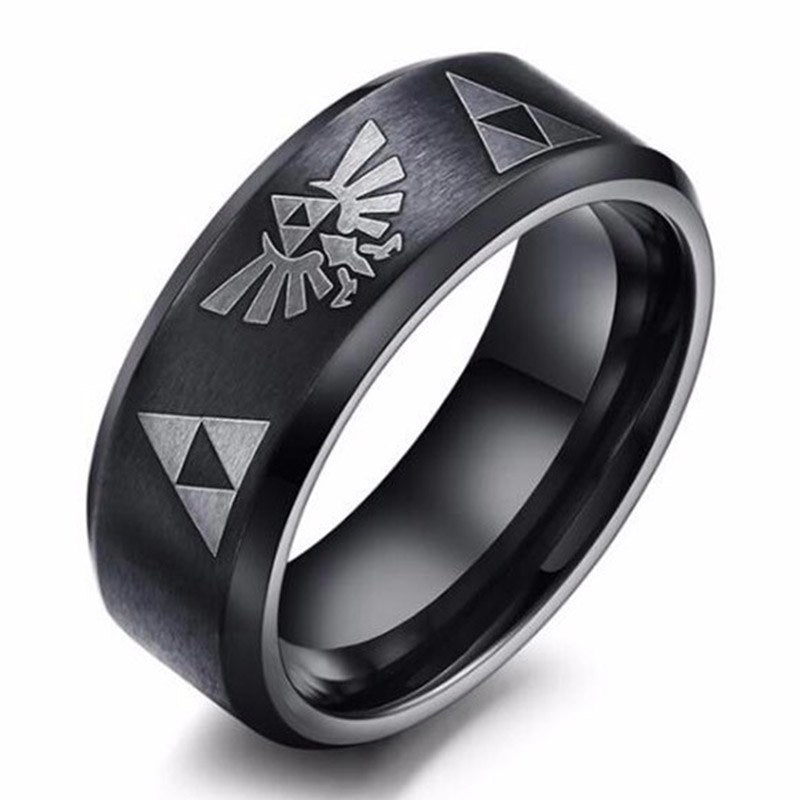 Gaxybb 2020 Men's Women's The Legend Of Zelda Triforce Ring Black Titanium Steel Bezel Costume Bague Jewelry gift