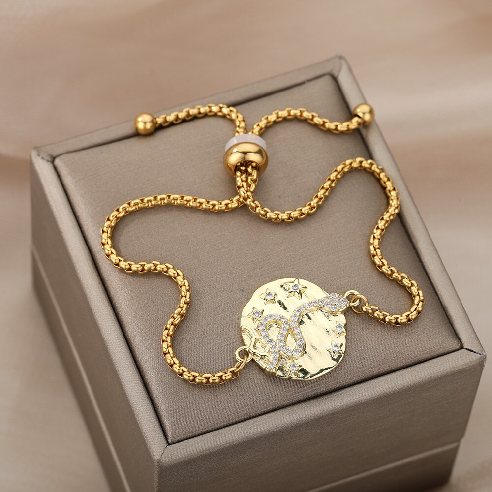 Gelang Liontin Bintang Bulat untuk Wanita Gelang Rantai Manik-manik Baja Tahan Karat 2023 Hadiah Perhiasan Pasangan Pernikahan Trendi Bijoux Femme