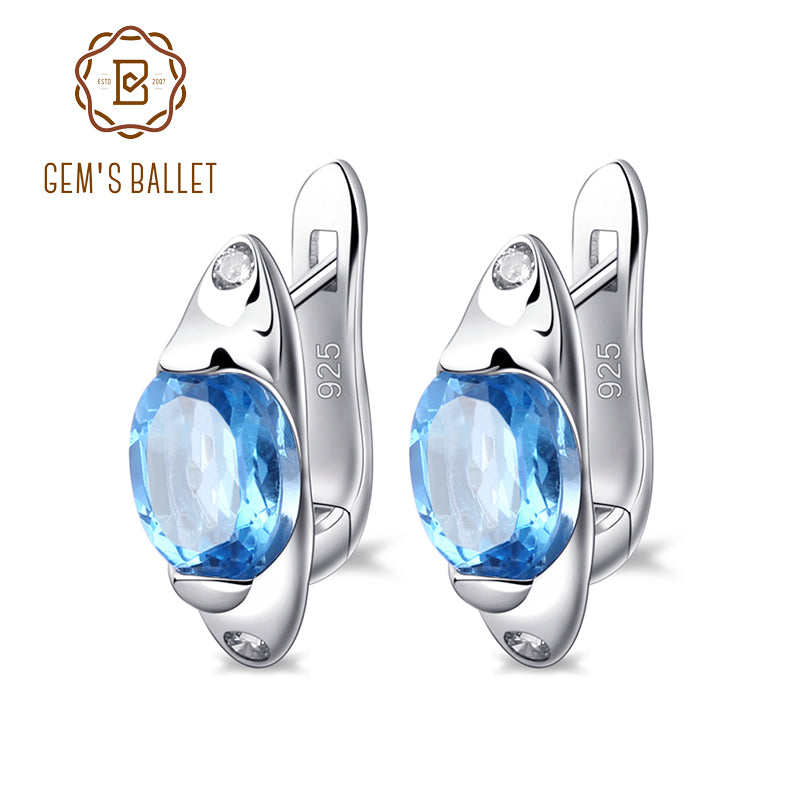 2.95Ct Natural Blue Topaz Clip Earrings 925 Sterling Silver Gemstone Fine Jewelry For Women Wedding Earring