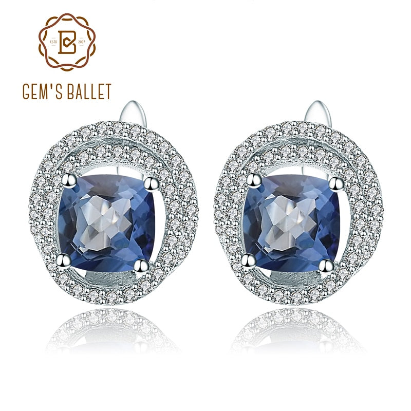 4.40Ct Natural Iolite Blue Mystic Quartz Genuine 925 sterling silver Clip Earrings For Women Fine Costume Jewelry
