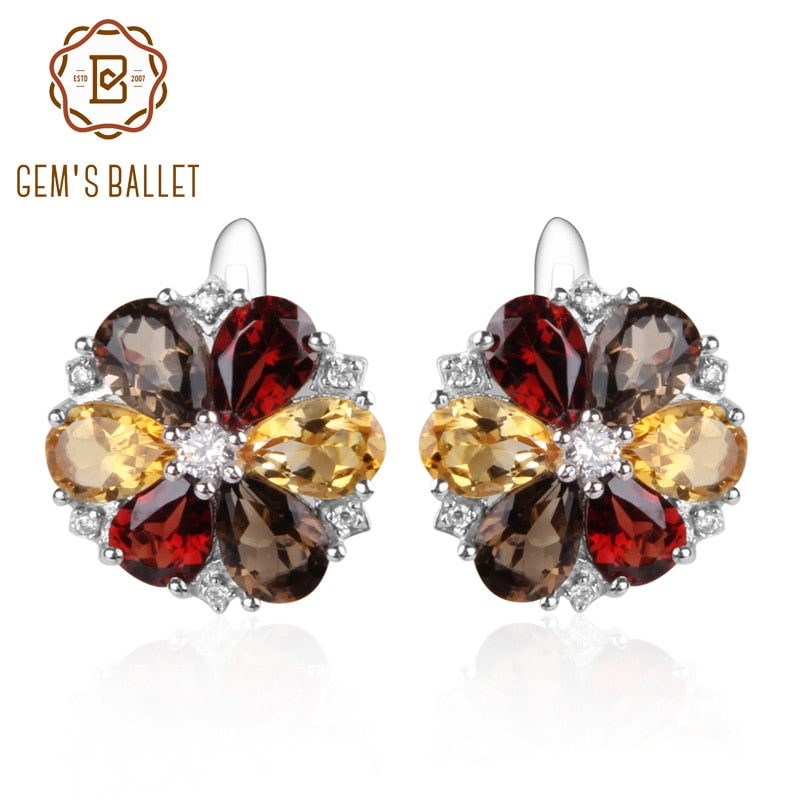 7.72ct Citrine Garnet Smoky Quartz Stone Real 925 Sterling Silver Classic Trendy Flower Shape Women Fine Jewelry
