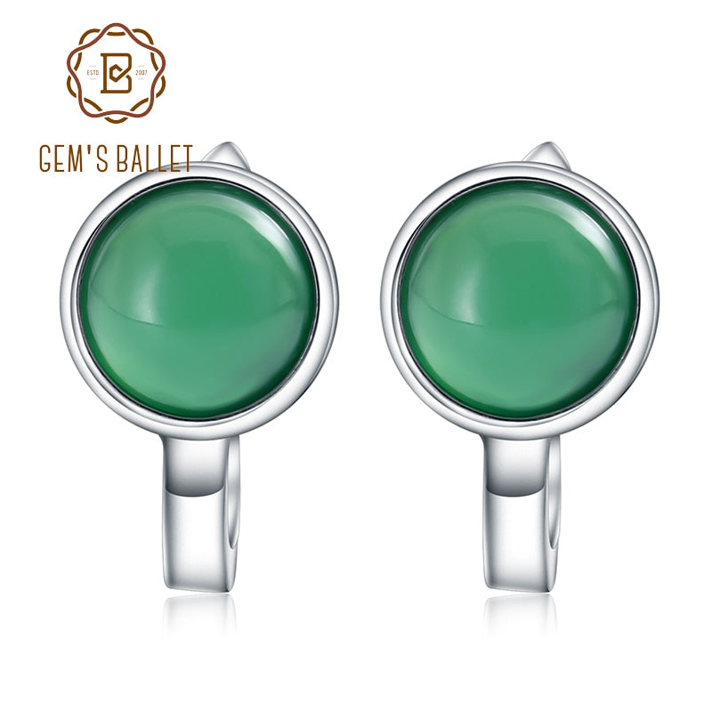 Natural Green Agate Gemstone Earrings 925 Sterling Silver Clip Earrings For Women Fine Jewelry Bijoux Brincos