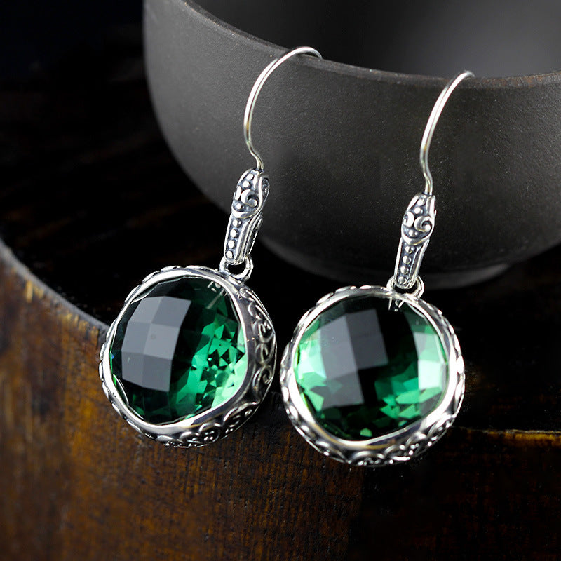 Gemstone Earrings 2020 For Women,100% Silver 925 Mosaic Green Crystal Drop Earrings Elegance Fine Jewels For Wedding Gift