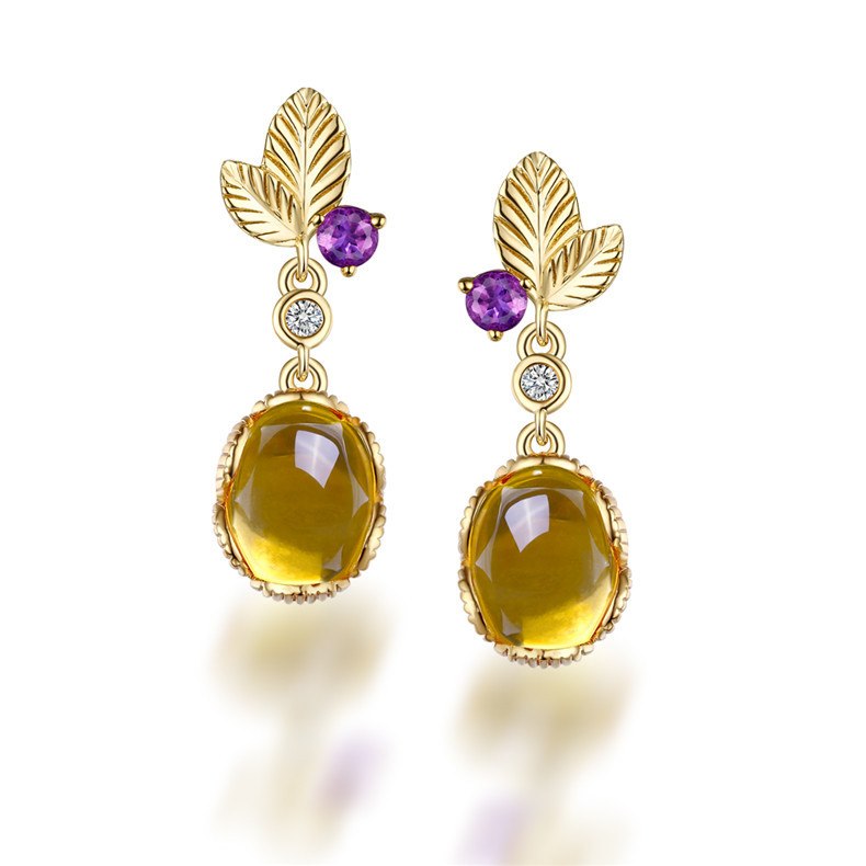 Gemstone Earrings Natural Citrine Earrings Pure 925 Sterling Silver Leaf Earrings For Women Fine Jewelry Wedding Gift