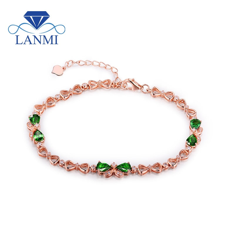 Gemstone Jewelry Pear 4x5mm Tsavorite Bracelet 18Kt Rose Diamonds Romantic Wedding Women Jewelry NA0034