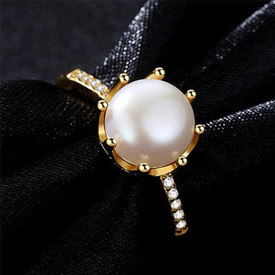 Genuine 100% 925 Sterling Silver Ring Natural Pearl 18K Yellow Gold Women's Ring Ring
