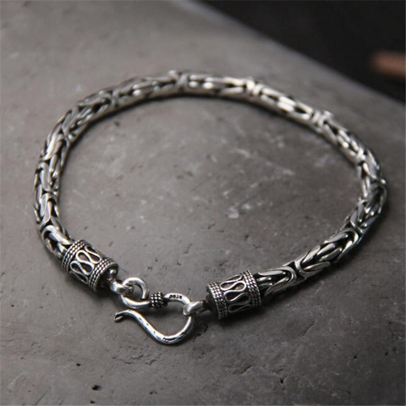 Genuine 100% Real Pure 925 Sterling Silver Men Bracelet Fashion Punk Style Thai Silver Bangle Bracelets Men Jewelry S Clasp