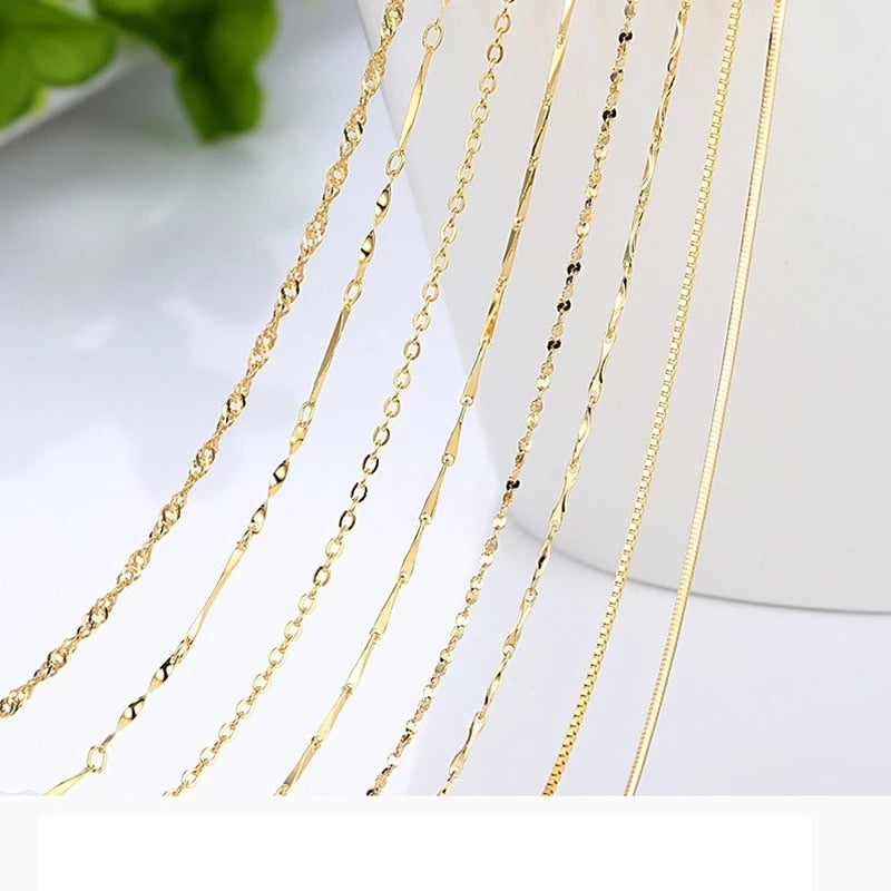 Genuine 14k Gold Color Necklace For Women Water Wave Chain Snake Bone/starry/Cross Chain 18 inches Necklace Pendant Fine Jewelry