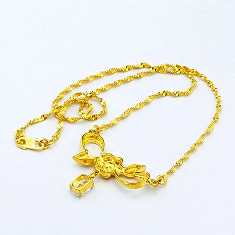 Genuine 24k Gold Necklace Zircon Heart Pendant Water Corrugated Set Chain Plating Gold Jewelry Wedding Gifts for Women