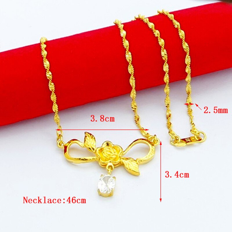 Genuine 24k Gold Necklace Zircon Heart Pendant Water Corrugated Set Chain Plating Gold Jewelry Wedding Gifts for Women