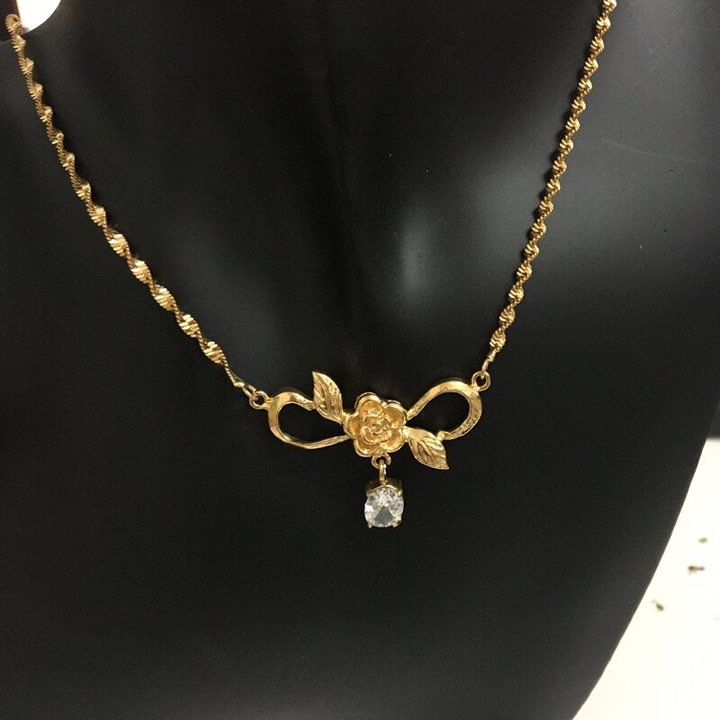 Genuine 24k Gold Necklace Zircon Heart Pendant Water Corrugated Set Chain Plating Gold Jewelry Wedding Gifts for Women