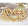 Genuine 8 3 Strand 3 row rice champagne pearl bracelet Noble style Natural Fine jewe Fast SHIPPING