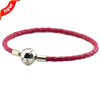 Genuine 925 Silver Jewelry Bracelets for Women DIY Jewelry Rose Leather Bracelet with Silver Round Clasp Fits Beads Charm