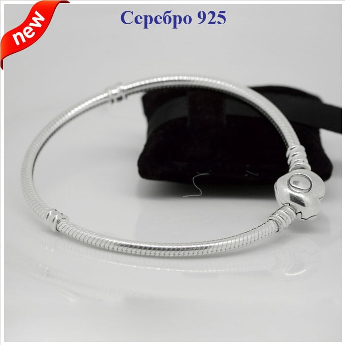 Genuine 925 Sterling Silver Chain European Fashion Bracelet with Clasp For DIY Charms Compatible with Brand Fashion Jewelry