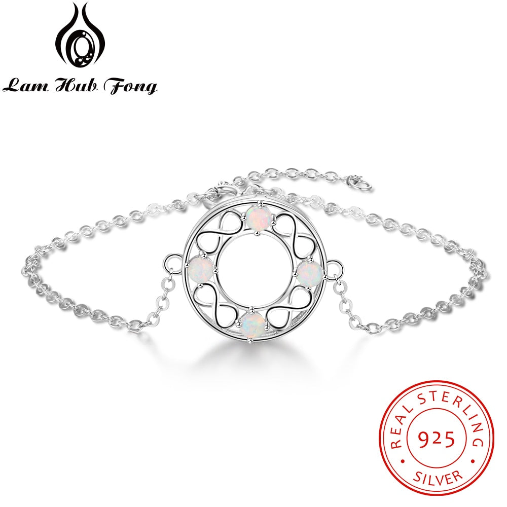 Genuine 925 Sterling Silver Circle & Infinity Shape Bracelet Fine Jewelry Round White Opal Bracelets For Women (Lam Hub Fong)