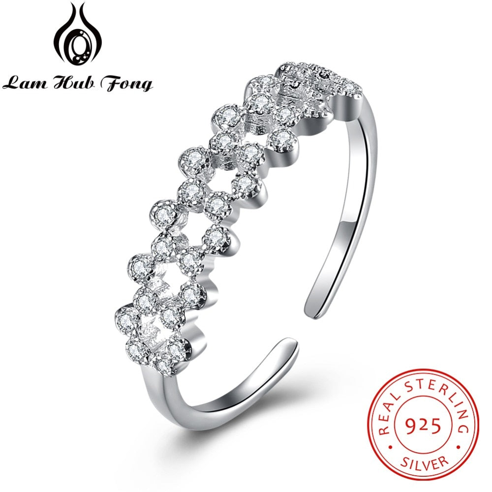 Genuine 925 Sterling Silver Cubic Zircon Paved Open Rings For Women Female Finger Rings Adjustable Jewelry(Lam Hub FongRI103441)