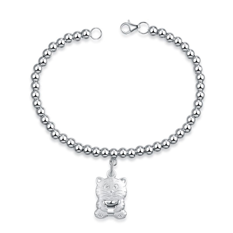 Genuine 925 Sterling Silver Cute Twelve Animal Style Bracelet Woman Round Bead Chain Fashion Jewelry Bracelet