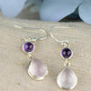 Genuine 925 Sterling Silver Dangle Earrings Women Natural Rose Quartz Stone Water Drop Shaped Inlaid Amethyst Crystal Jewelry