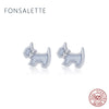 Genuine 925 Sterling Silver Dog Earrings Pale Cerise Enamel Pink CZ Stud Earrings for Women Jewelry Bijoux zk40