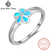 Genuine 925 Sterling Silver Flower Rings for Women Created Blue Opal Engagement Ring S925 Silver Fine Jewelry (Lam Hub Fong)