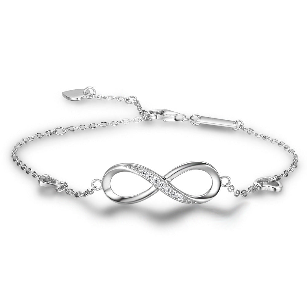 Genuine 925 Sterling Silver Infinity Bracelets & Bangles For Women Heart 8 Shape Blue & White Fire Opal Chain Bracelet Party