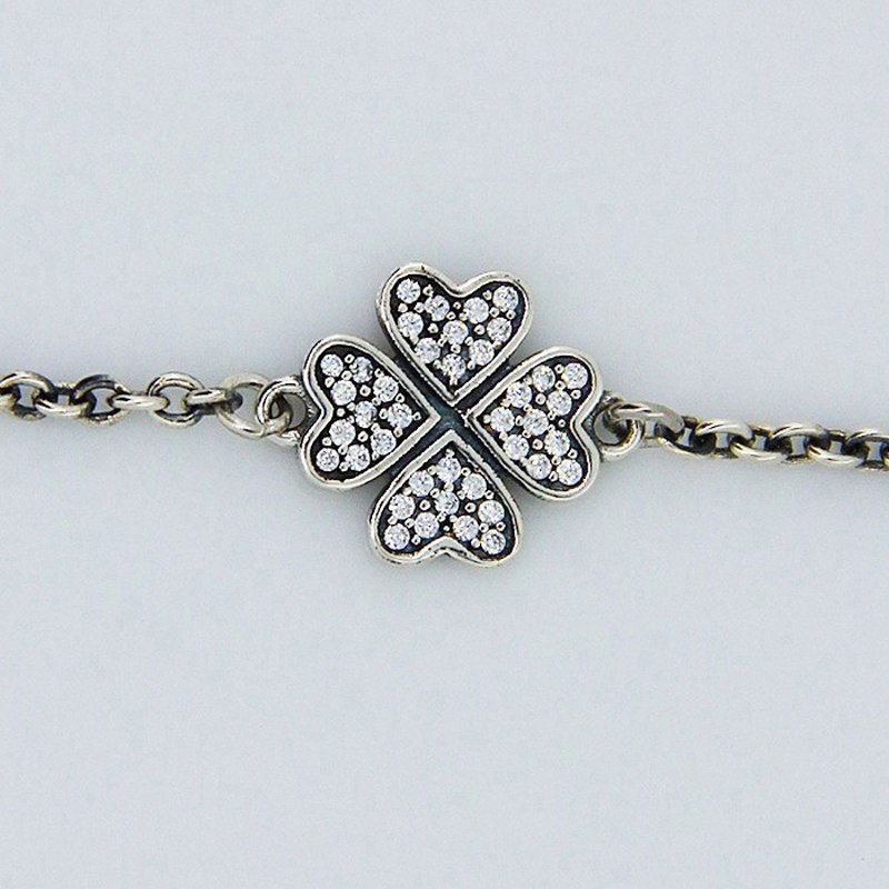 Genuine 925 Sterling-Silver-Jewelry Clover Silver Bracelets with Clear CZ Bracelets for Women DIY Jewelry FLB002