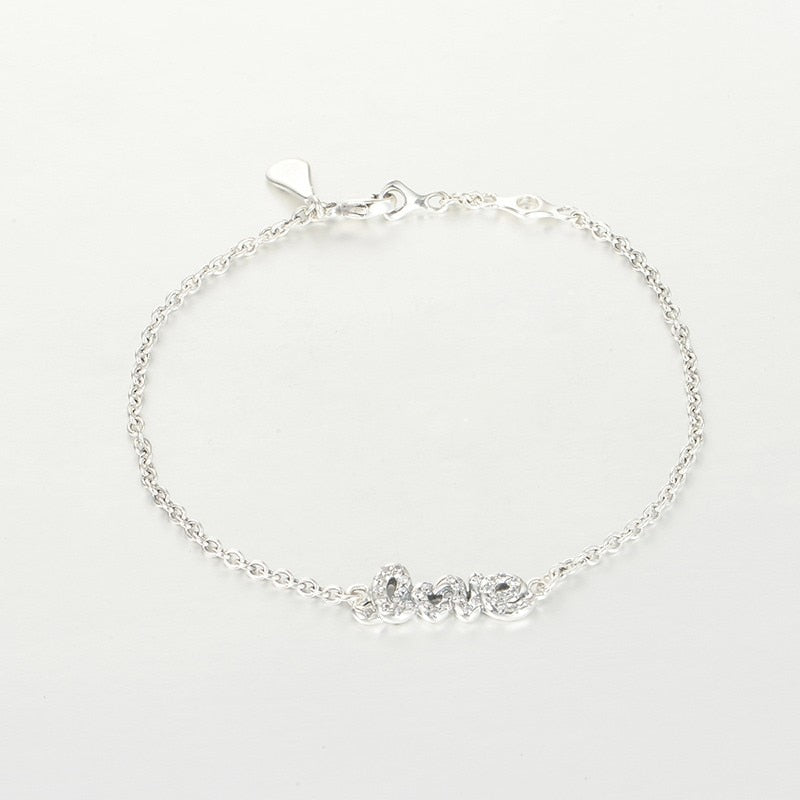 Genuine 925 Sterling-Silver-Jewelry Signature of Love Silver Bracelets DIY Jewelry for Women FLB012