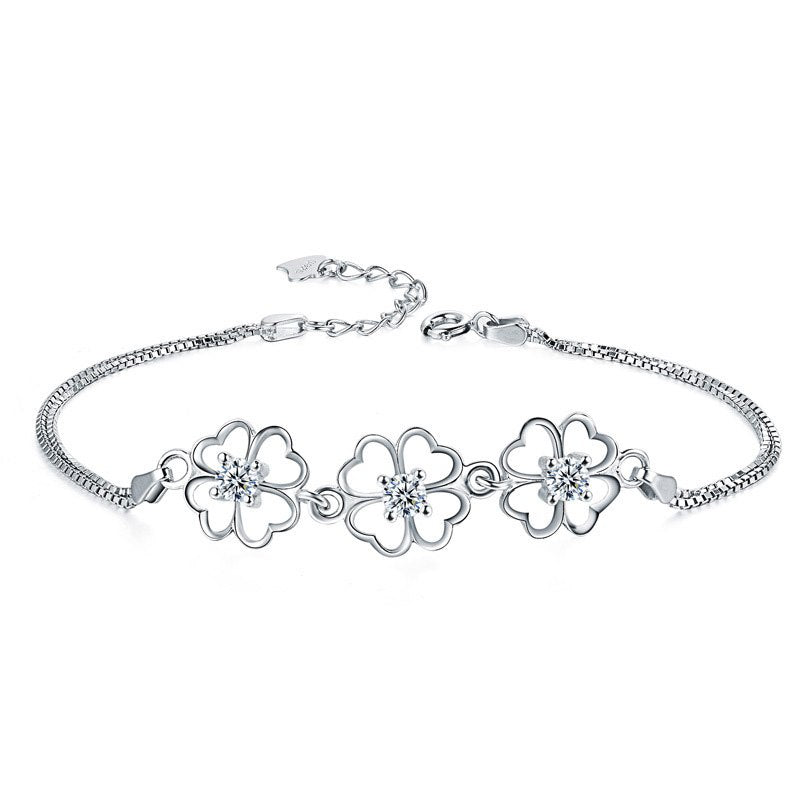 Genuine 925 Sterling Silver Korean Simple Zircon Clover Bracelet 925 Silver Bracelets For Women Jewelry Gifts