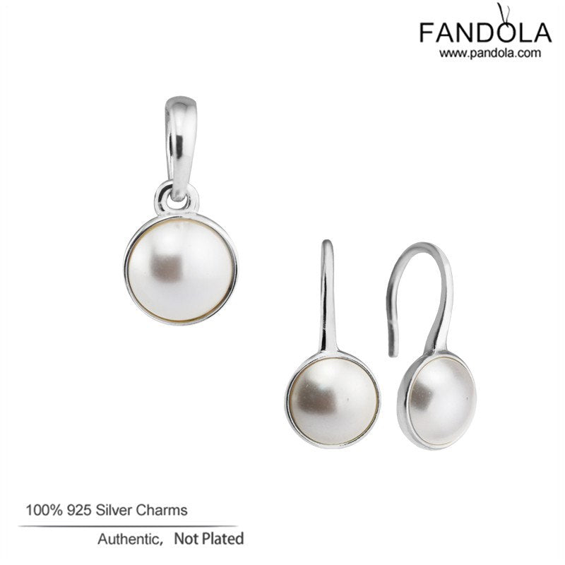 Genuine 925 Sterling Silver Luminous Droplets White Crystal Pearl Earring Charm Fine Jewelry Making Sets Gift for Women Berloque