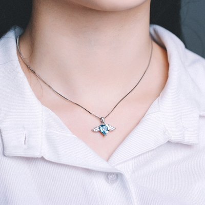 Genuine 925 Sterling Silver Necklace Fashion Angel Wings Crystal Heart Necklaces Party Birthd Jewelry Gifts For Women Girls