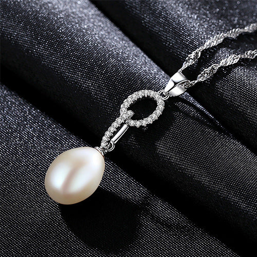 Genuine 925 Sterling Silver Necklace Natural Pearl Pendant Women Fashion Wedding Chain Jewelry