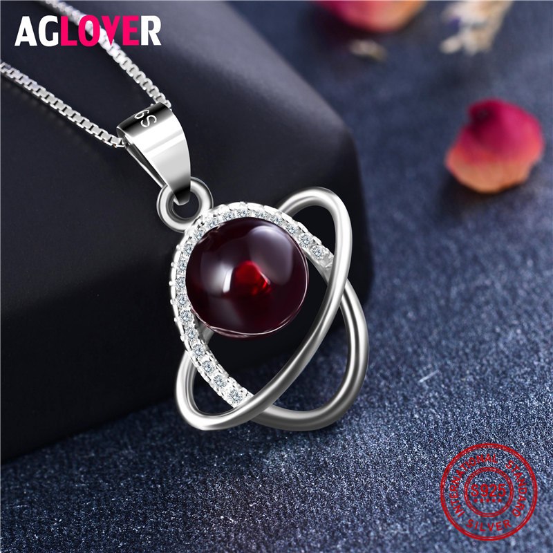 Genuine 925 Sterling Silver Necklace Shinning Crystal CZ Zircon Round Pendants Necklaces Fashion Women Jewelry