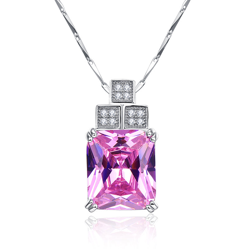 Genuine 925 Sterling Silver Necklace Square Pink Topaz Pendant&Necklace Sterling Silver 925 Necklace Fine Jewelry Colar de Plata