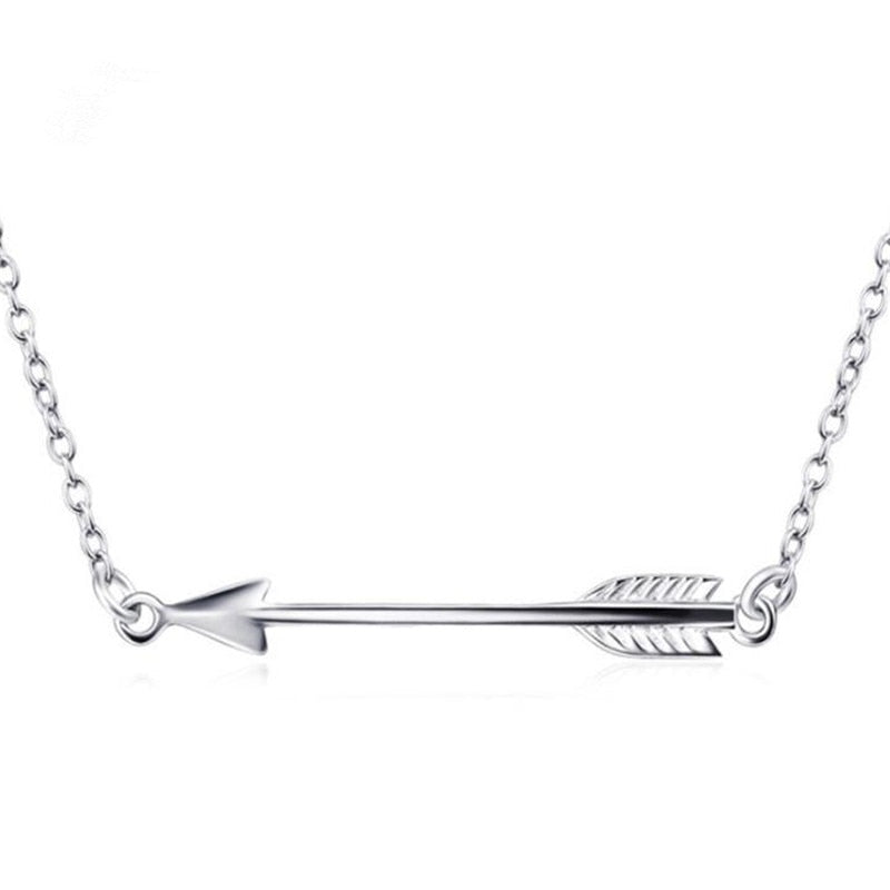 Genuine 925 Sterling Silver Sideways Love Arrow Pendant Necklace Women Jewelry Simple Necklace Collares Mujer