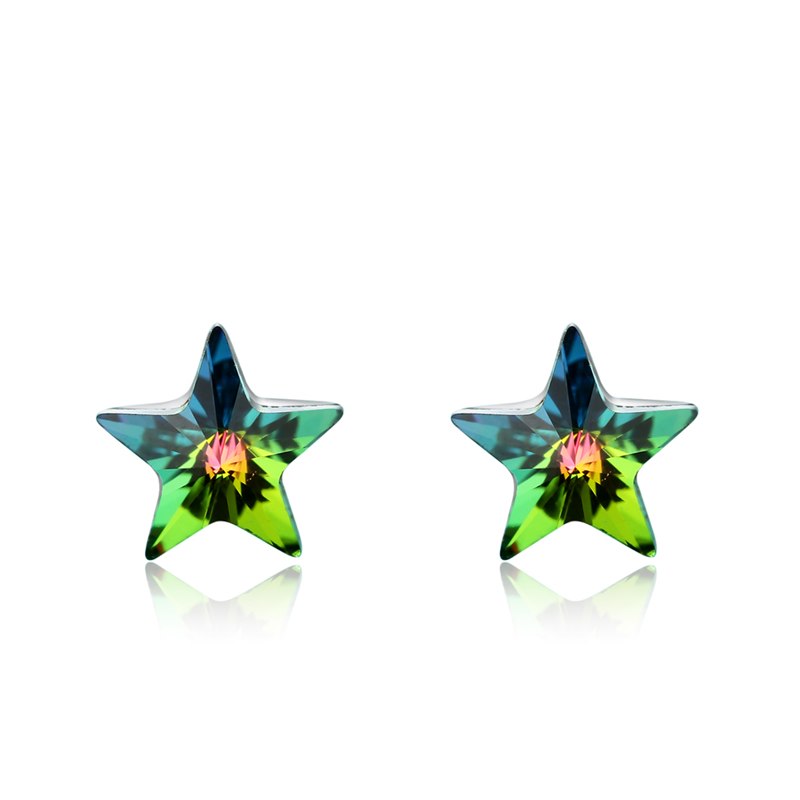 Genuine 925 Sterling Silver Stud Earrings Women Fashion Charm Colorful AAA Crystal Zircon Star Earrings Wedding Party Jewelry
