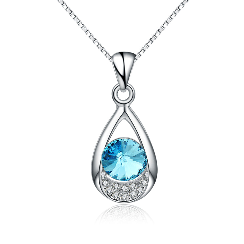 Genuine 925 Sterling Silver Water Drop Pendant Necklaces with Austrian Crystal Charm CZ Crystal Fashion Women Jewelry Necklaces
