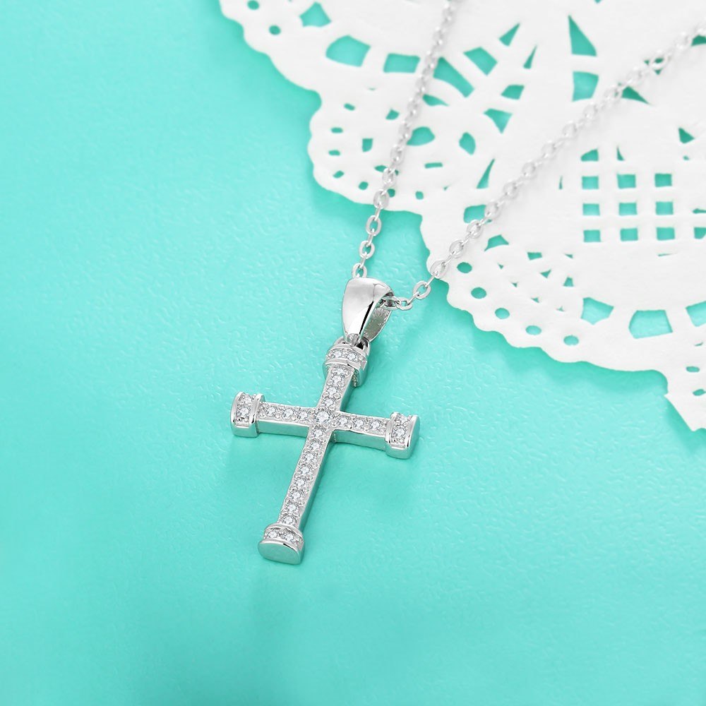 Genuine 925 Sterling Silver Women Pendant & Necklace With Chain Cross Shape AAA CZ Female Jesus Jewelry Wedding Party Jewelry