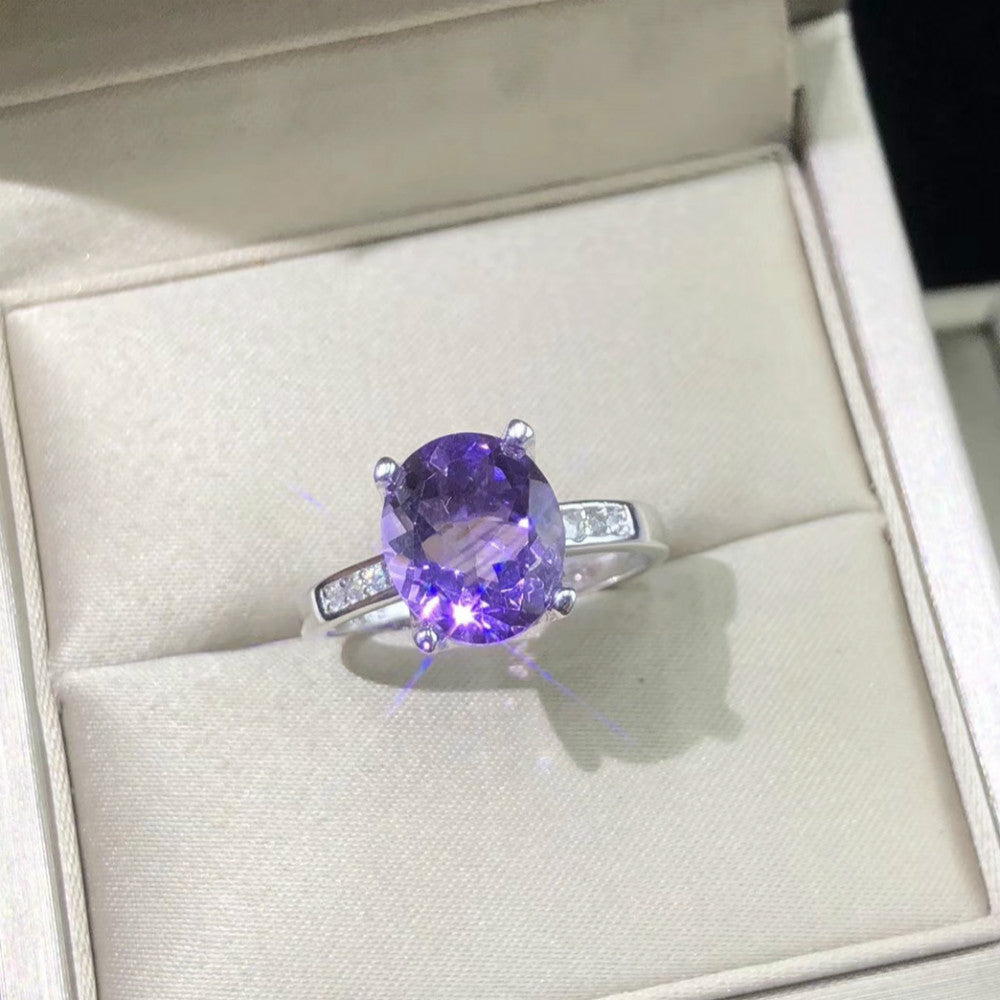 Genuine Amethyst Purple Stone Rings Real Pure 925 Sterling Silver Antique Female Designs Oval Ring Engagement Jewelry Rings