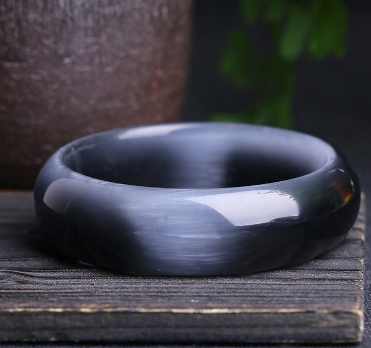 Genuine Bright Black Gr Natural Cat Eye Stone Bangle Bracelet ,Fine Opal Bangle Jewelry Lucky Gift For Woman Can Drop Shipping