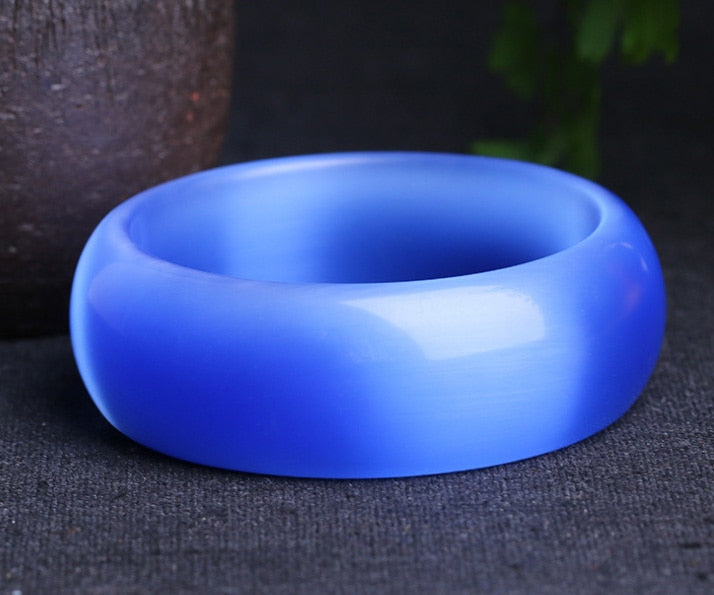 Genuine Bright Light Blue Natural Cat Eye Stone Bangle Bracelet Fine Opal Bangle Jewelry Lucky Gift For Woman Can Drop Shipping