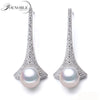 Genuine long pearl earrings for women,big stud natural pearl earring wedding 925 silver jewelry girlfriend best gift