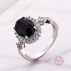 Genuine Jewelry  Sterling Plata Stackable Ring Round Black CZ Crystal Finger Rings for Women Wedding Party Bague Bijoux