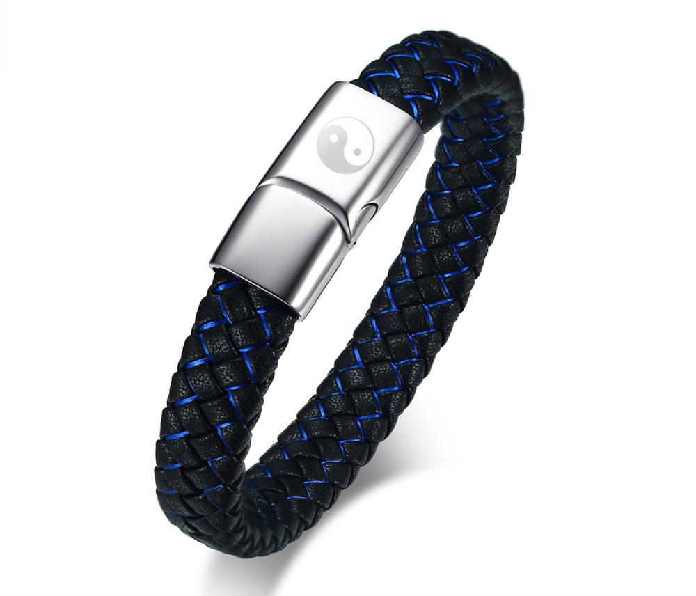 Genuine Leather Braided Ankh Cross Eye of Horus Magnetic Clasp Band Bracelet Customized Engraving JESUS Viking for Men Jewelry