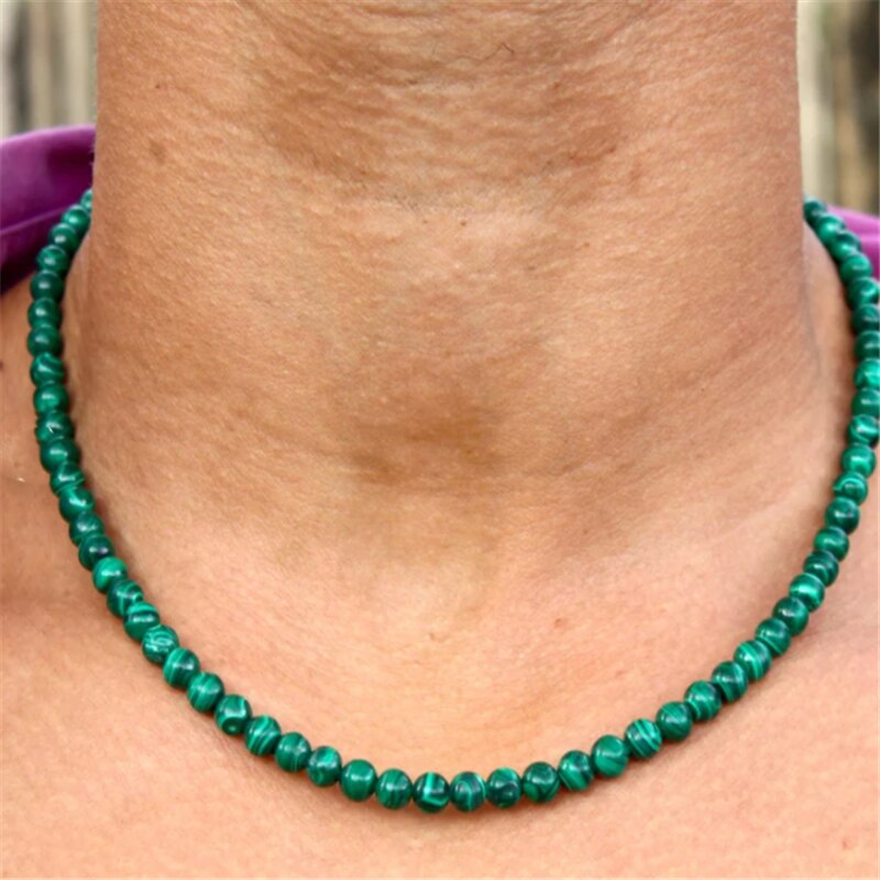Genuine Malachite Crystal Necklace for Men/women 6mm Bead Size Handmade in China,protection Stone Green Malachite Choker