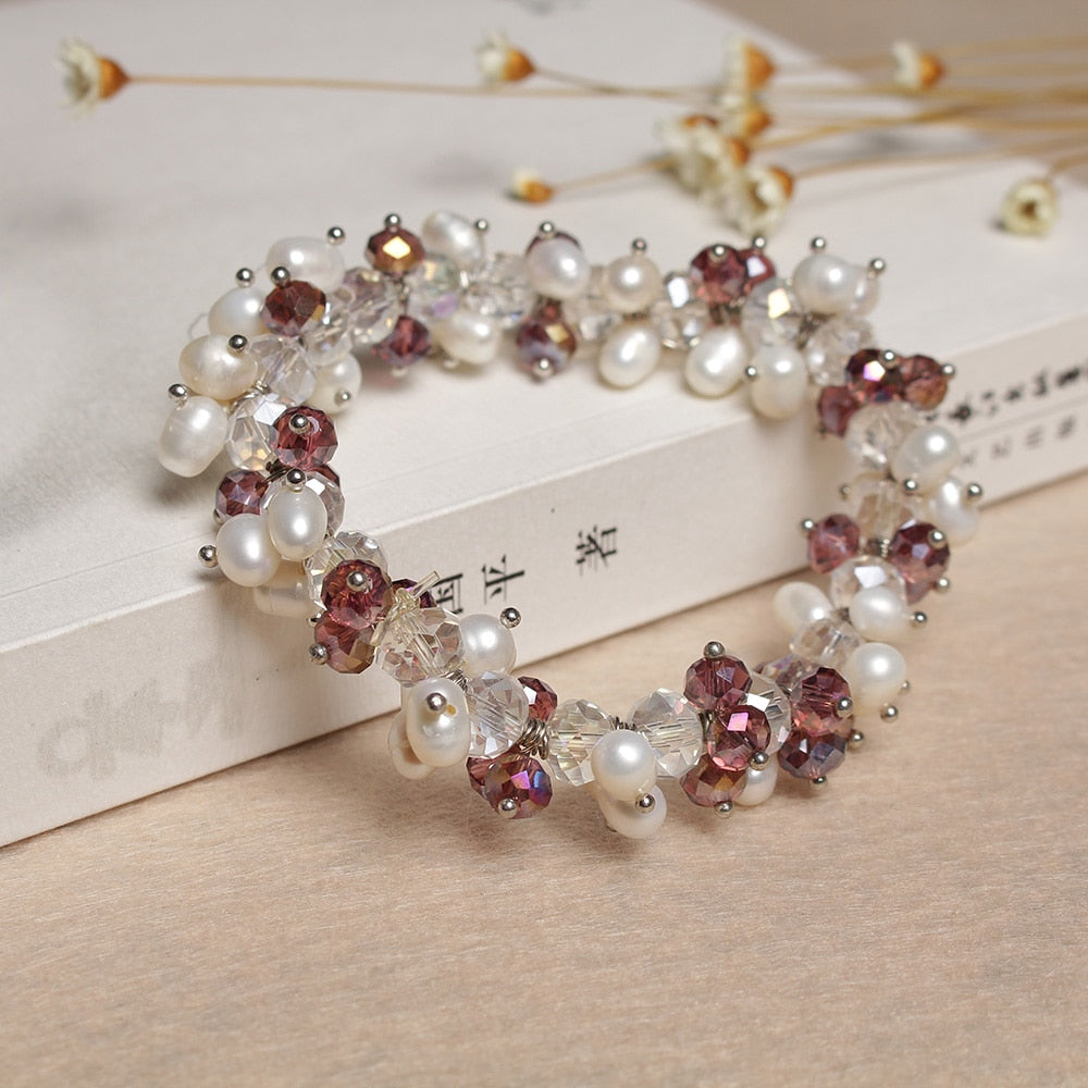 Genuine Natural Rice Bead Bracelet White Pink Purple Mixed Color Genuine Female Light Extended Chain Adjustable diy