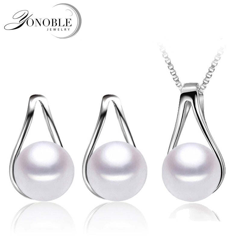 Genuine Natural Pearl Jewelry Set white bridal Jewelry Sets 925 silver jewelry Wedding girl anniversary birthd gift White Pink